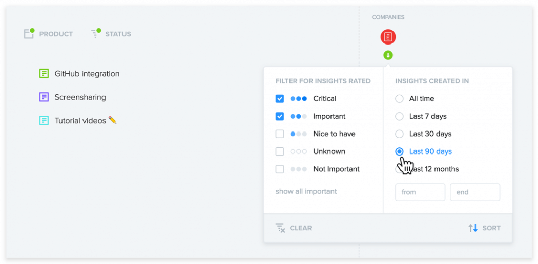 See which feature ideas each customer company needs