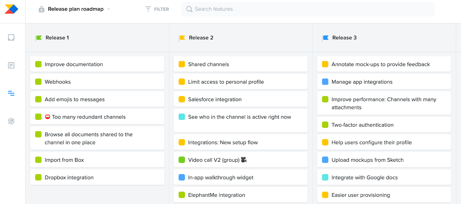 Product roadmap example: release plan roadmap