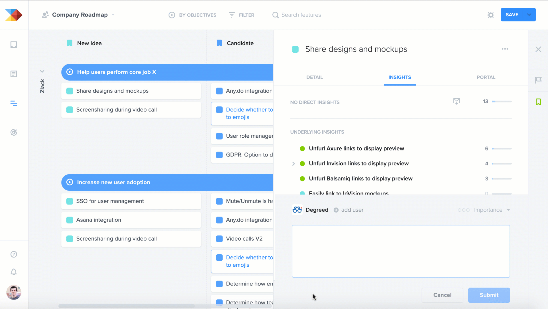 Interactive product roadmap