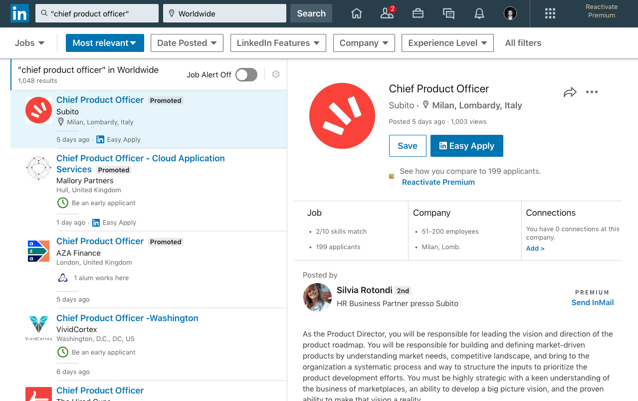 Chief Product Officer job description LinkedIn