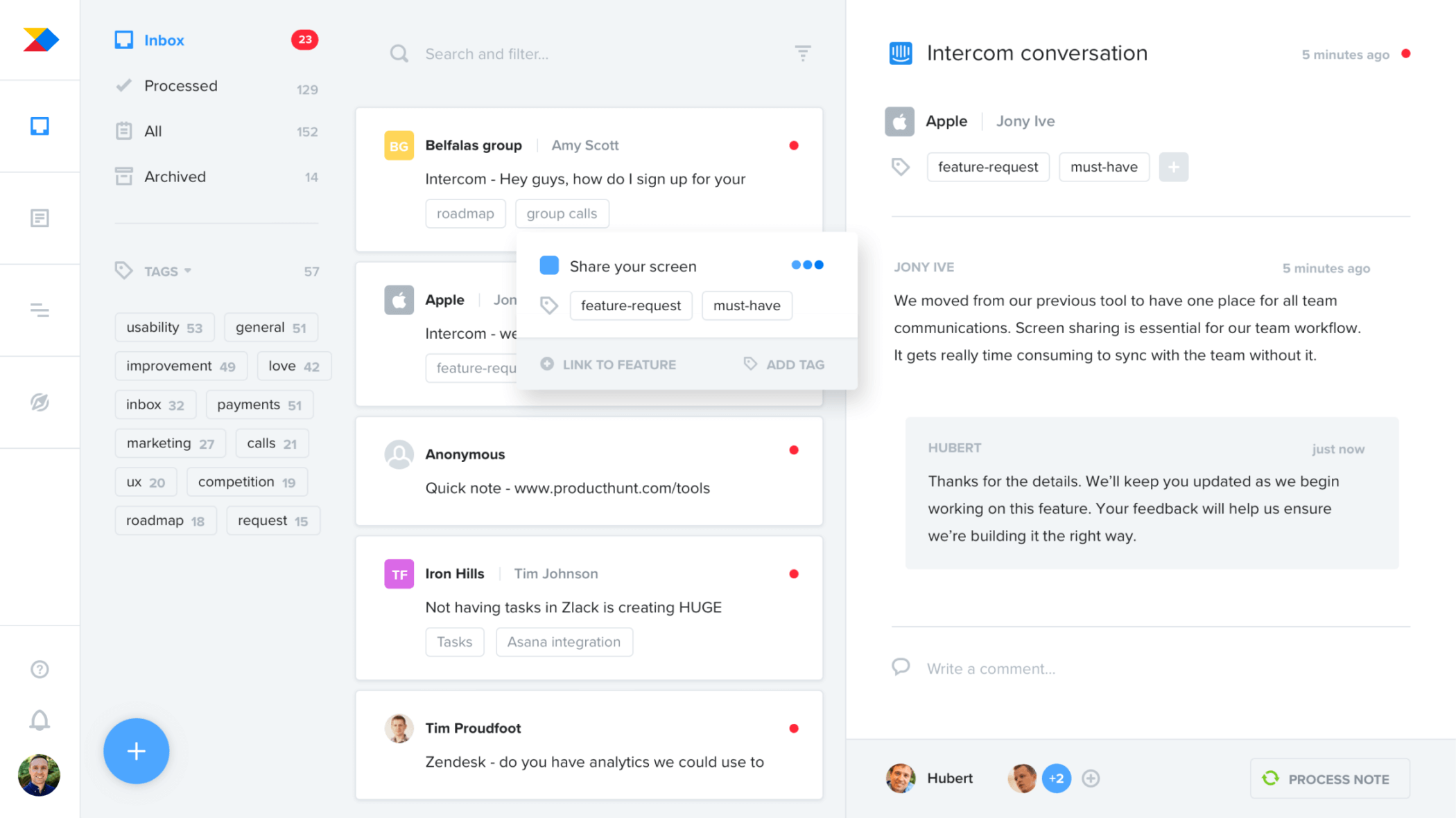 6 benefits of processing research & feedback in Productboard