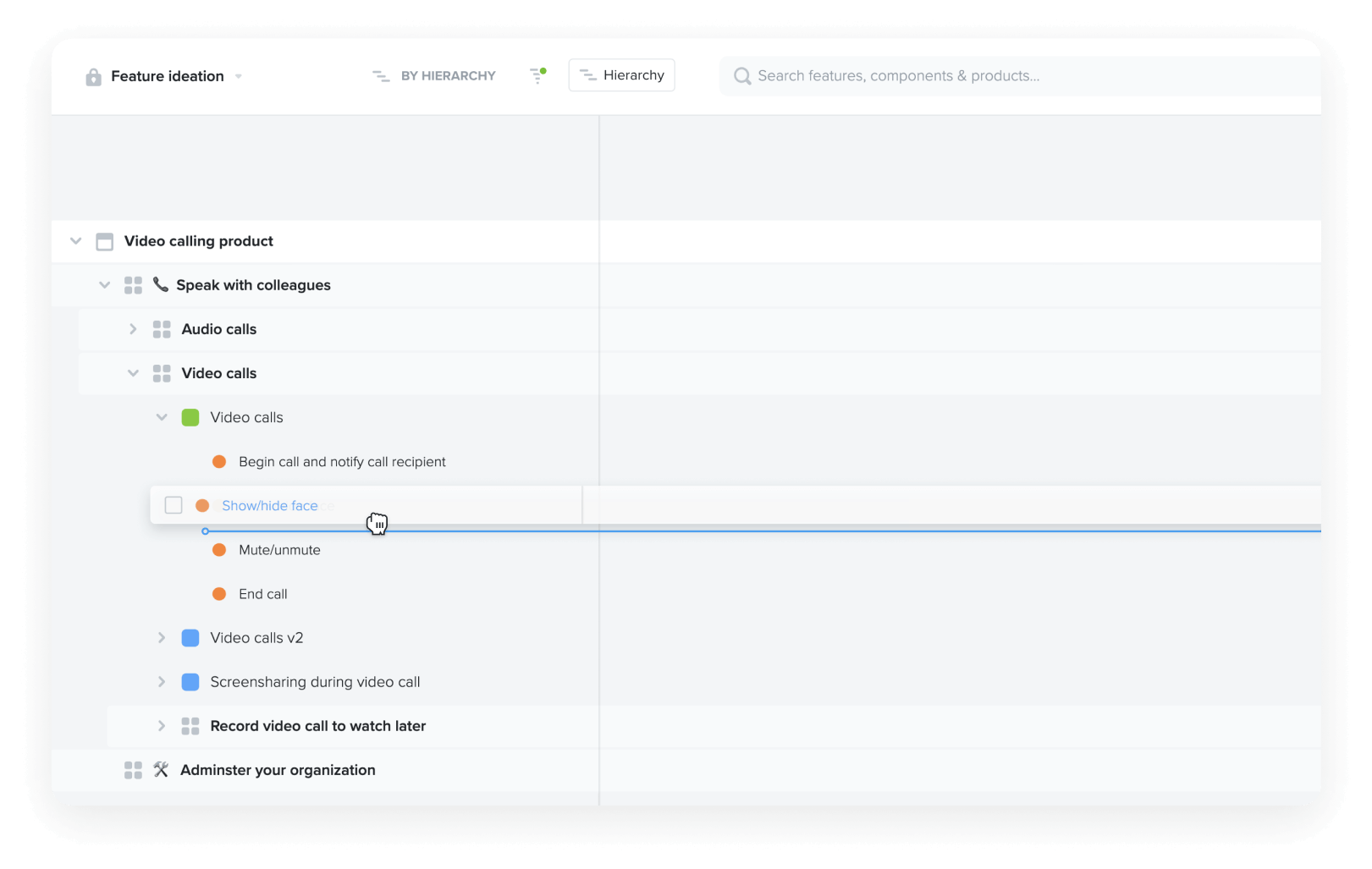 Productboard flexible feature idea hierarchy