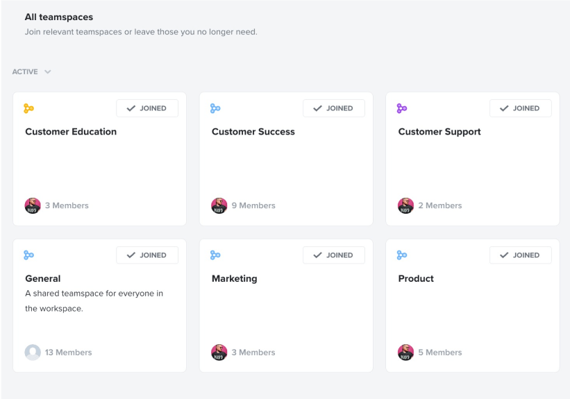 All Active Teamspeaces dashboard in Productboard