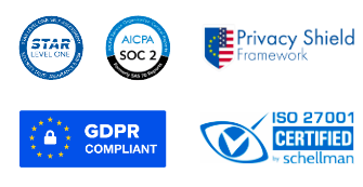 Enterprise grade security certifications SOC 2, Star Level One, Privacy Shield, GDPR, ISO 27001