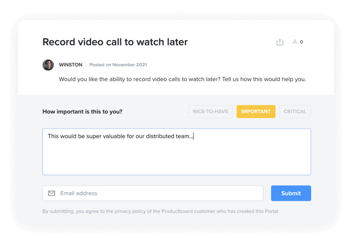 Productboard record video call to watch later